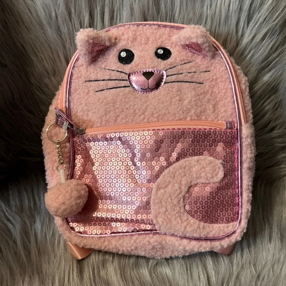 Wonder Nation Girls Pink Cat Backpack Faux Fur Mini‎ Bag